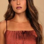 Lulus NWT Luxe'd Out Brown Satin Cropped Tank Top Medium Adjustable Straps New Photo 3