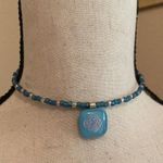 Women’s Bead Costume Necklace Beaded Blue Glass Choker Photo 7