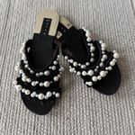 Leith Black Velvet and Pearl Triple Strap Slide Sandals Size 6.5 Photo 9