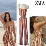 ZARA  Striped Terry Cloth Side Cut Out‎ Jumpsuit Small Maximalist Vacation Photo 1