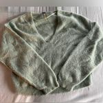 Free People Princess V-Neck Sweater Size M Fuzzy Textured Mint Pastel Green Photo 5
