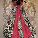 Jovani NWT Black White zebra print satin fuscia long ribbon large Photo 7