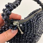 Vintage Navy Blue Wooden Bead Rounded 1930's Clutch Purse Bag Photo 2