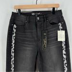 DG2‎ Diane Gilman Stretch Charcoal Gray Leopard Sequin Side Stripe Skinny Jean Size 10 Photo 1