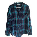 Time and Tru Women's XXL Blue Plaid Long Sleeve Flannel Shirt Photo 0