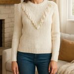 Tularosa  White Fringe Knit Sweater XS – Long Sleeve Cotton Scoop Neck Pullover Photo 2