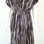 Max Mara Italy y2k belted mesh dress brown cream fall designer formal casual Photo 0