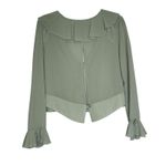 Jessica Howard Vintage Blouse Sz 6 Sheer Ruffle VNeck Green Rhinestone Buttons Photo 2