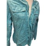 Eyelet Ruffle Trim Jacket, Lightweight Button Up Shirt, Casual Spring Summer Top Blue Size XL Photo 1