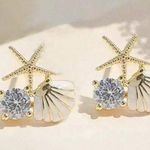 Gold Starfish and Shell Earrings Photo 0