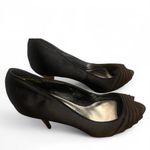 White House | Black Market  Black Peep Toe Heels size 7.5 Elegant Satin Dressy Photo 1