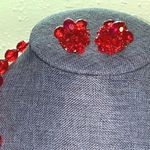 Monet Vintage 1960s Hong Kong Iridescent Red Acrylic Bead Necklace & Clip-On Earrings Photo 2