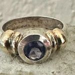 Unique Sterling Silver & 14K Gold Ring with Blue Faceted Stone Photo 3