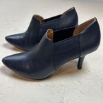 Calvin Klein Womens Ankle Booties Pointed Toe Leather Navy Blue Heel Shoes 8M Photo 2