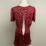 Dress Forum  Dress Mini Floral Satin Silky Ruffle Puffed Sleeves Lined Pink Red Photo 6