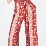 Speechless New Floral Stripe Printed Tie Waist Cropped Jumpsuit Red Pink Medium Photo 1