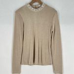 Endless Rose Metallic Gold Stretch Jersey Liquid Knit Embellished Neck Top M Photo 0