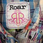 ROAR by Affliction Rhinestone American Summer Embroidered Western Plaid Shirt Blue Size M Photo 1