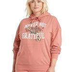 Zoe & Liv Graphic Hoodie Floral Butterfly Print “Never Not Grateful” Salmon S Photo 0