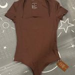 Brown square neck thong body suit by Reoria Photo 0