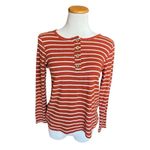 Womens Hailey & Co Thermal Waffle Knit Rust Button Detail Striped Top Photo 1