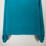 Vintage 1980s Blouse Pleats‎ Front Teal Long Sleeve Notations Women Office Retro Green Size 6 Photo 5
