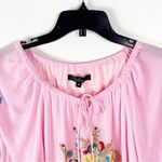 CALESSA Pink Embroidered Lace Hem Front Tassel Tie Long Sleeve Tunic Top Medium Photo 7