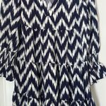 Pomander Place Tuckernuck Navy Ikat Kenzo Dress Size Medium Navy/White Tiered White Photo 2