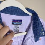 Women's Button Up Novelty Ditsy Floral Embroidered Contrast Denim Collar Cottage Purple Size undefined Photo 7