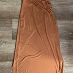 None Tan Asymmetrical Split Thigh High Waist Midi Skirt Photo 2