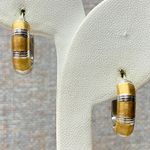 14k Italy Gold Silver Tone Hoop Earrings Textured Stripe Italian Hoop Earrings Photo 0