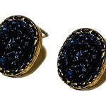 The Sak NEW -  Gold & Navy Blue Druzy Gemstone Oval Stud Earrings Photo 0