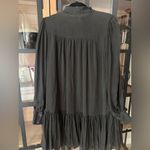 SIMKHAI Silk Mini dress Quince long sleeve bow high neck moss olive ruffle hem Green Size M Photo 4