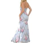 Velvi Cali Maxi Dress in Blue Floral size Small Lace Up Sleeveless Slit Ruffle Photo 1