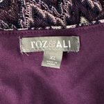 Roz & Ali  X-Large Top Chevron Lace Overlay Stretch 3/4 Sleeves Round Neck Purple Photo 7