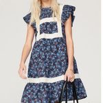 SEA NEW YORK Dark Blue Floral Cotton Lace Trimmed Tilly Tunic Dress Size 14 Photo 3