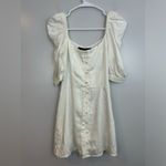 Vanessa Mooney White Jacquard Leopard Print Puff Sleeve Mini Dress XS Photo 11