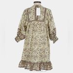 Cleobella  Boho Floral Mini Dress Small Brown Cream Puff Sleeve Ruffle Hem Tassel Photo 5