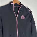 Ralph Lauren  Black Zip Up Jacket Pink Piping Crest Logo Pocket Sporty Preppy Photo 1