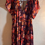 Old Navy Floral Midi Dress - Burgundy and Orange Photo 0