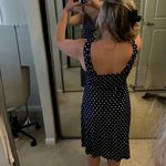 Madison Leigh  Navy and White Polka Dot Midi Dress Photo 3