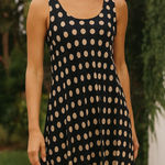 Dana Kay Y2K 90's Black Brown Polka Dot Crewneck Sleeveless Midi Dress Size 10 Photo 0