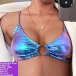 NWT Women’s Metallic Bra Tops Shiny Bralette Rave Crop Top with Metal Ring Small Purple Photo 3