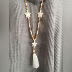 Boho Pine Tree Beaded Tassel Stars Sweater Necklace Ladies Simple Fringe Accesor Tan Photo 8