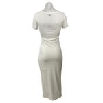 Donna Karan NEW  Women's White Ruched V-neck Short Sleeve Midi Bodycon Dress Sz S Photo 2