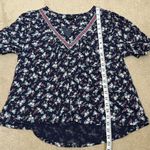 Lucky Brand NWT Women Top Blue Red White Flowers Short Sleeve Button Front Small Photo 4