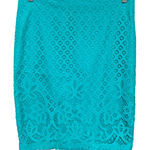 Loft Lace Overlay Floral Pencil Skirt 6 Lined Teal Preppy Career Feminine Work Photo 0
