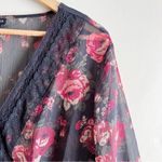 Torrid  Babydoll Chiffon Lurex Crochet Lace-Up Sheer Blouse, Black Red Floral, 1X Photo 4