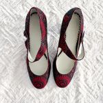1901 Red Floral Brocade Mary Jane Heels with Pearl Detail Photo 2