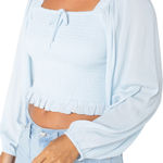 Celebrity Pink light blue long-sleeved crop top with ruffled edges. Photo 0